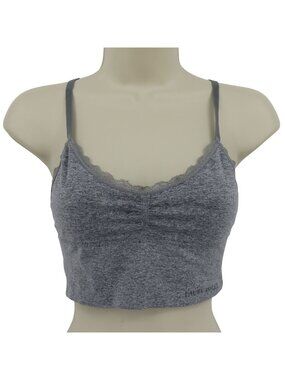 Laura Ashley Women Small Gray Grey Lace Trim Wireless Longline Bralette Bra